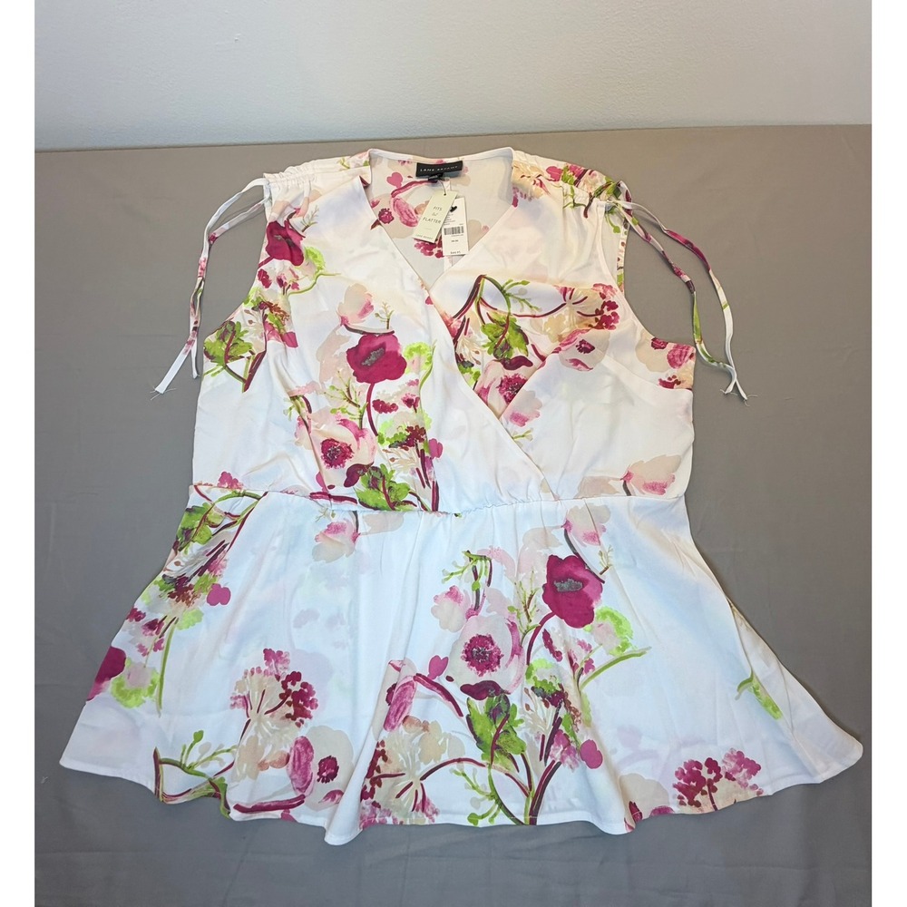Lane Bryant Floral Surplice Peplum Top White Pink Green Sleeveless 18/20 NWT